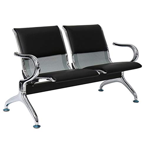 Peach Tree Reception Chairs Waiting Room Chair with Black Leather, Lobby Chairs for Reception Room, Office, Airport Reception Bench (5 Seat, Black)