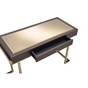Major-Q Modern Home Office Furniture Espresso PU & Champagne Writing Desk with Drawer (7092336)
