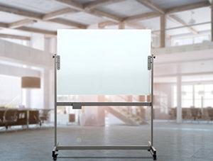 U Brands Magnetic Glass Dry Erase Board, for Use with High Energy Magnets, Double-Sided Rolling Easel, 47" x 35", White Frosted Surface, Frameless