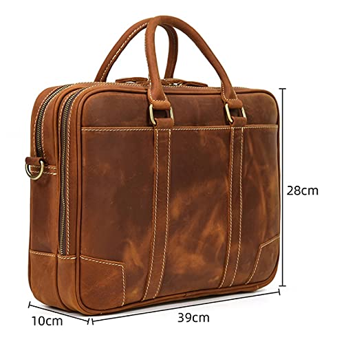 YLHXYPP Men's Briefcase Business Handbag Cow Leather Fit 14" Laptop Portfolio Shoulder Messenger Bag (Color : Brown, Size : 28x39cm)