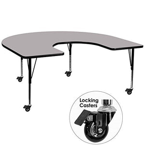 Flash Furniture Mobile 60''W x 66''L Horseshoe Grey Thermal Laminate Activity Table - Standard Height Adjustable Legs