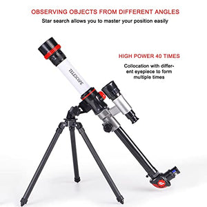 40x Children's Astronomical Telescope - Stargazing Astronomical Telescope with Tripod - Science Experiment High-definition Eyepiece Puzzle Gifts for Boys Beginners Girls Adults & Young Astronomer