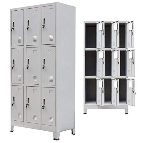 BLXCOMUS Gray Steel Cabinet Storage for Sports Locker Rooms,Office Furniture Filing Cabinet Organizer with 9 Compartments,9 Lockable Doors with an Opening Angle of 130° and 18 Keys