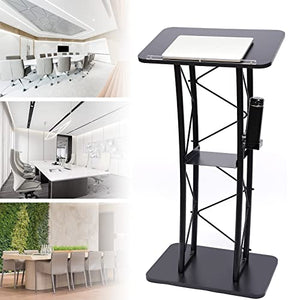 YIYIBYUS Curved Podium Stand Metal Black Pulpit Lectern 1.2m Height, Countertop 60x40cm