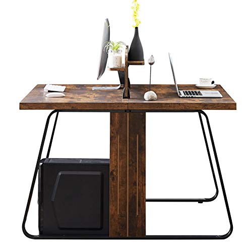 HOVEYY Two Person Desk, Double Workstation Office Desk with Divider Industrial Computer for Home Office Writing Study Work