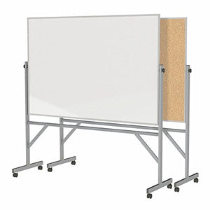 Ghent 4' x 6' Aluminum Frame Mobile Reversible Free Standing Melamine Markerboard / Natural Corkboard