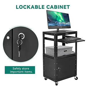 YITAHOME Steel AV Cart with Locking Cabinet, Keyboard Tray, Rolling Media Cart - Black