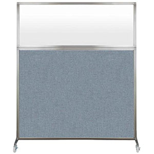 VERSARE Versare Hush Screen Portable Divider | Frosted Window | Freestanding Partition On Wheels | Rolling Office Workstation | 6' Wide x 6' Tall Powder Blue Fabric Panels