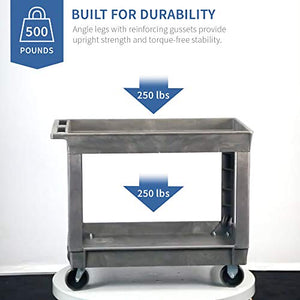 Lakeside Manufacturing Deep Well Utility Cart, Plastic, 2 Shelves, 500 lb. Capacity, Gray