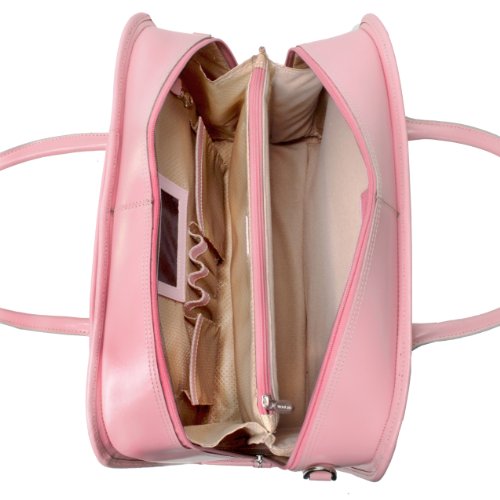 Mcklein, W Series, Willowbrook, Top Grain Cowhide Leather, 15" Leather Patented Detachable -Wheeled Ladies' Laptop Briefcase, Pink (94989)