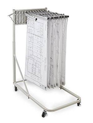 Adir Corp. Vertical File Rolling Stand for Blueprints- Plans, Sand Beige with 12 24" File Hanging Clamps