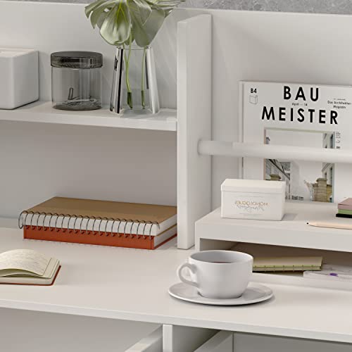AIEGLE Reception Desk with Drawers & Storage Shelves, Private Panels, White - 47.3" x 18.3" x 43.3