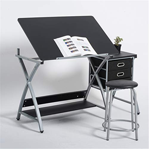 XIONGGG MDF Drafting Table Tilted Tabletop Drawing Desk, Art & Craft Drawing Desk Folding Craft Station, with 3 Slide Drawers