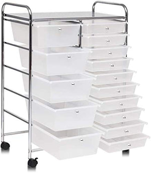 SPSUPE 15-Drawer Multipurpose Rolling Storage Cart with 4 Universal Wheels, Clear