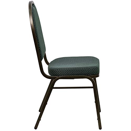 BizChair 4 Pack Green Patterned Fabric Stacking Banquet Chairs - Gold Vein Frame