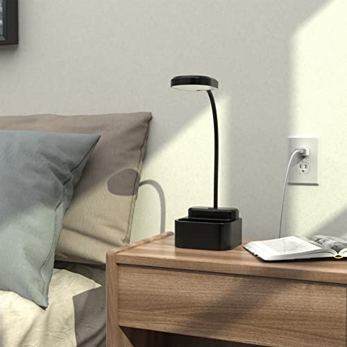 Desk Lamp for Office Small Desk Light Black Rechargeable Gooseneck Pen Holder