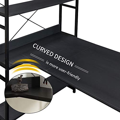 54" Reversible Large Computer Desk with 8 Storage Shelves, Office Desk Study Table Writing Desk Workstation with Hutch Bookshelf for Home Office, Black