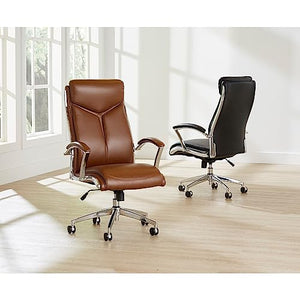 Realspace Modern Comfort Verismo Bonded Leather High-Back Executive Chair, Brown/Chrome