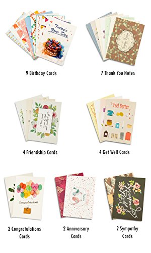 Cortesia All Occasion Premium Greeting Cards Assortment - 30 UNIQUE DESIGNS, Box set incl. Envelopes, Birthday Cards, Thank You Notes, Thinking of You, Get Well, Congratulations, Anniversary, Sympathy