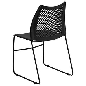 Flash Furniture Stack Chair 5 Pack - 661 lb. Capacity, Black, Air-Vent Back, Sled Base
