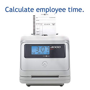 Pyramid Time Systems Model 4000 Auto Totaling Time Clock, 50 Employees, Includes 25 time Cards, Ribbon, 2 Security Keys and User Guide, Made in USA, Silver, "7.25""h x 7""w x 6.75"" d"