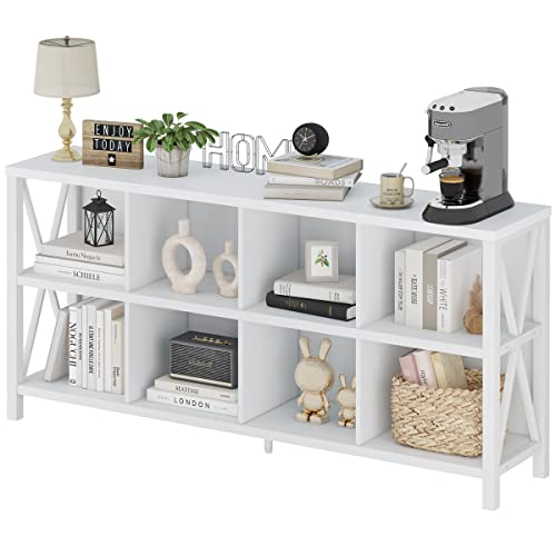 FATORRI 8 Cube Storage Organizer Bookshelf, Rustic Wood Cubby Bookcase - White Oak, 62 Inch