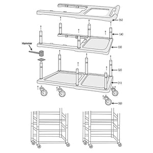 QQXX 3 Tier Rolling Utility Cart with Wheels - Heavy Duty Commercial Grade Storage Organization Cart - Mobile Shelving Unit for Kitchen Bar Restaurant (Black)