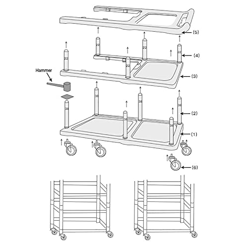 QQXX 3 Tier Rolling Utility Cart with Wheels - Heavy Duty Commercial Grade Storage Organization Cart - Mobile Shelving Unit for Kitchen Bar Restaurant (Black)