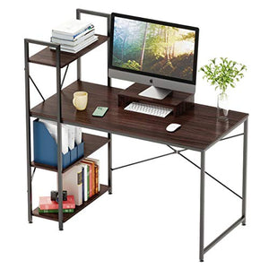 Bestier Computer Desk 47 Inches with Bookshelf and Wooden Monitor Stand Riser Combination Home Office Furniture Set Writing Desk with Storage Shelves