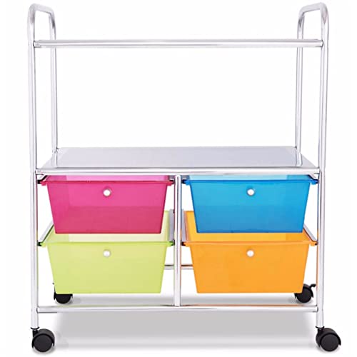 None 4 Multifunctional Drawers Rolling Storage Cart Rack Shelves Shelf Home Office Furniture (Multicolored 1pcs)