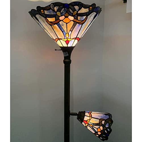 Bieye Baroque Tiffany Style Stained Glass Torchiere Floor Lamp, 71-inch Tall