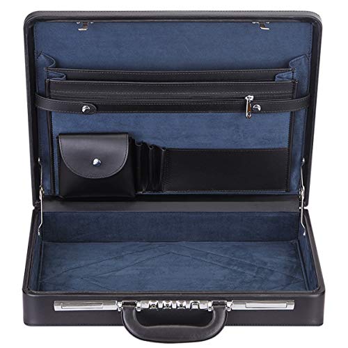 Leather Mens Briefcase Hardsided Attaché Hard Shell Vintage Outlook Organized Interior- Black