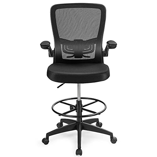 Drafting Chair Tall Office Chair Adjustable Height w/Lumbar Support Flip Up Arms