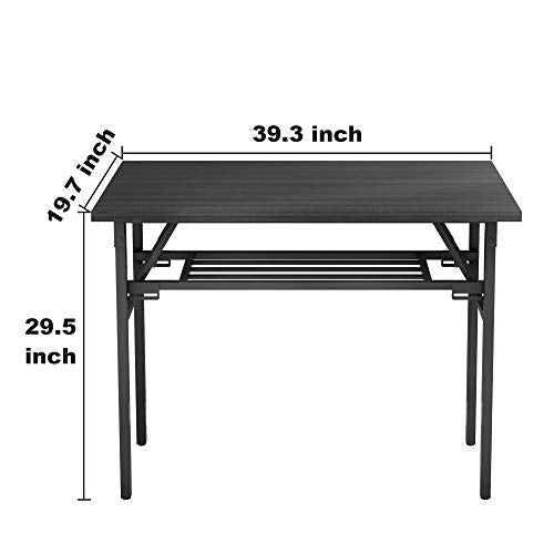 CRGHS Folding Computer Desk, Foldable Table Writing Desk for Laptop and PC, Home and Office Modern Style with Storage for Eating Camping and Small Spaces, No Assembly Required, 2 Tiers, Black