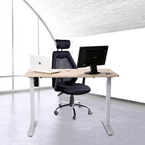 UNICOO - Electric Height Adjustable Standing Desk, Standing Workstation Home Office Sit Stand Up Desk with 4 Pre-Set Memory Display Controller (Light Oak Top/White Legs-Electric-KT1001)