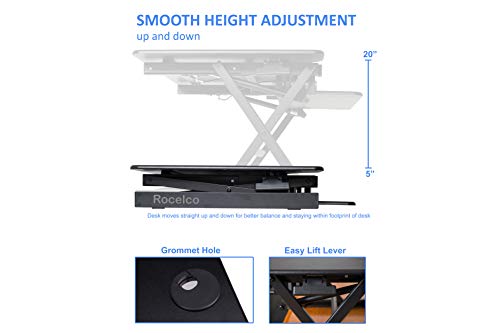 Rocelco 40" Large Height Adjustable Standing Desk Converter, Quick Sit Standup Dual Monitor Riser, Gas Spring Assist Computer Workstation, Retractable Keyboard Tray, (R DADRB-40), Black
