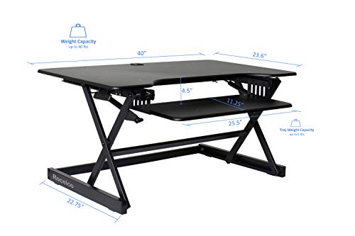 Rocelco 40" Large Height Adjustable Standing Desk Converter with Dual Monitor Mount Bundle - Quick Sit Stand Up Computer Workstation Riser - Retractable Keyboard Tray - Black (R DADRB-40-DM2)