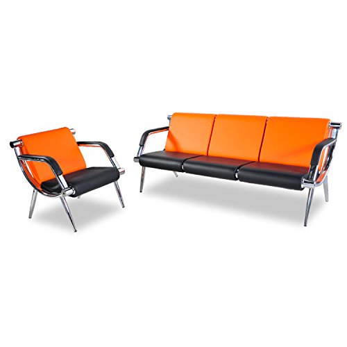 Sliverylake 3PCS Office Reception Chair Set PU Leather Waiting Room Bench Visitor Guest Sofa Airport Clinic