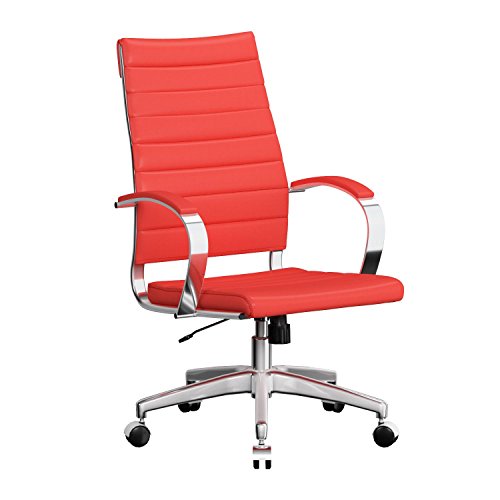 Modway Jive Ribbed High Back Tall Executive Swivel Office Chair With Arms In Red