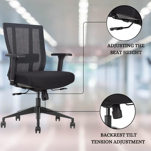 GM Seating Bitchair Ergonomic Mesh Conference Room Chair Pack of 6 - Adjustable Lumbar Support & Arms, Seat Depth Adjustable - Black