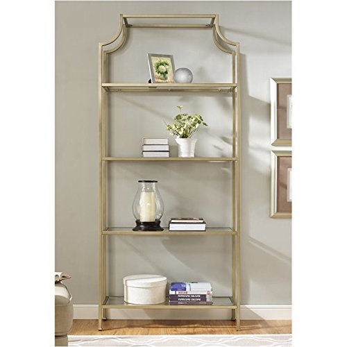 Pemberly Row Glass Bookcase in Antique Gold