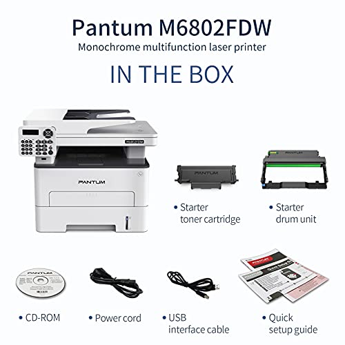 Pantum M6802FDW All in One Monochrome Wireless Laser Printer, Scanner Copier fax and Duplex Printing（W4E85B）