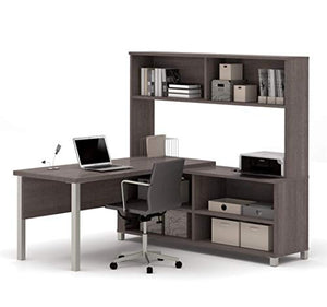 Bestar Pro-Linea L-Desk with Hutch, Bark Grey