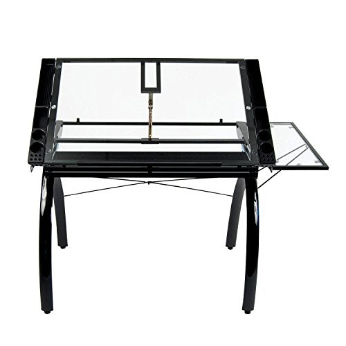 Offex Home Futura Craft Station with Folding Shelf Black/Clear Glass