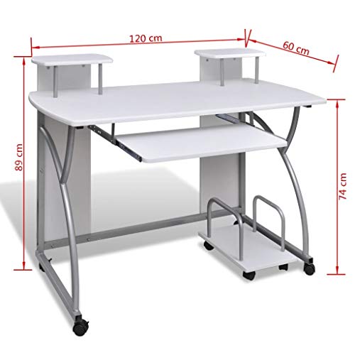 Computer Desk with Pull Out Keyboard Tray 47 inch | Modern Student Table Writing Workstation Table for Office Home | White Particle Board with Steel Frame | 47.2" x 23.6" x 35" by EstaHome