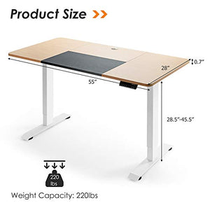 Tangkula 55 x 28 Inches Electric Standing Desk, Height Adjustable Stand Up Desk with Ergonomic Memory Controller, Dual Monitor Standing Desk for Study Room, Home, Office (Natural)