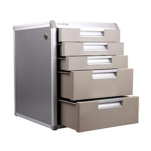 JAEFIT Desktop Storage Box with Lockable Drawers - Aluminum Alloy Drawer Organizer, 5 Layer Cosmetic/Medicine Storage