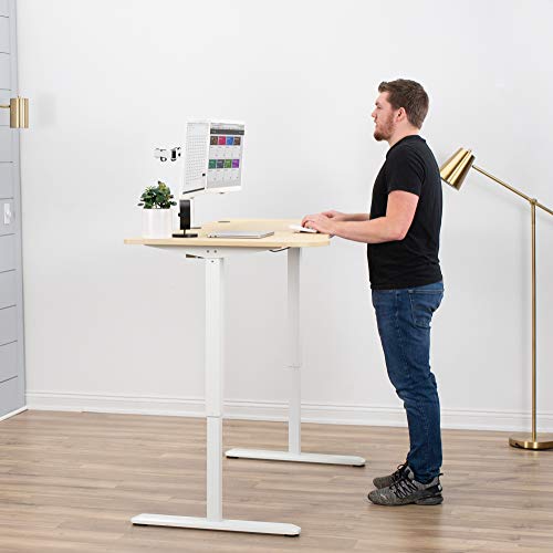VIVO Electric Height Adjustable 63 x 32 inch Stand Up Desk, Complete Active Workstation with 3 Section Light Wood Table Top, White Frame, Touch Screen Controller, DESK-KIT-2EWC