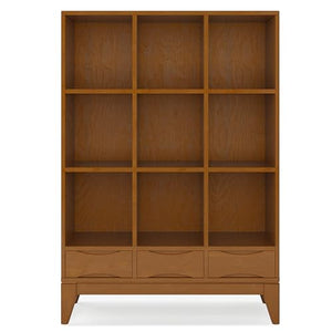 SIMPLIHOME Harper 42 Inch Mid Century Modern Cube Storage Bookcase with Drawers - Teak Brown