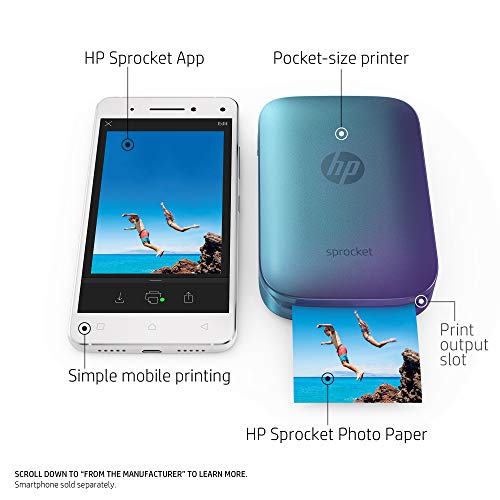 HP Sprocket Portable Photo Printer, Print Social Media Photos on 2x3" Sticky-Backed Paper - Blue (Z9L26A)